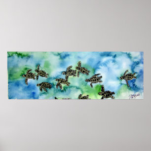 Poster baby sea turtles reptile animal painting print