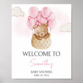 Poster Baby shower à bulle à air chaud pour bébé rose (Devant)