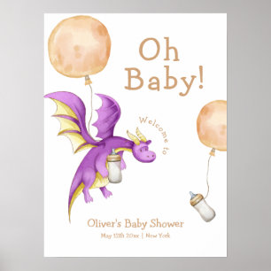 Poster Baby shower à bulle Fairy Dragon Bottle Bienvenue