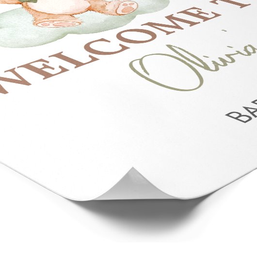 Poster Baby shower à bulle pour bébé vert Bienvenue (Coin)