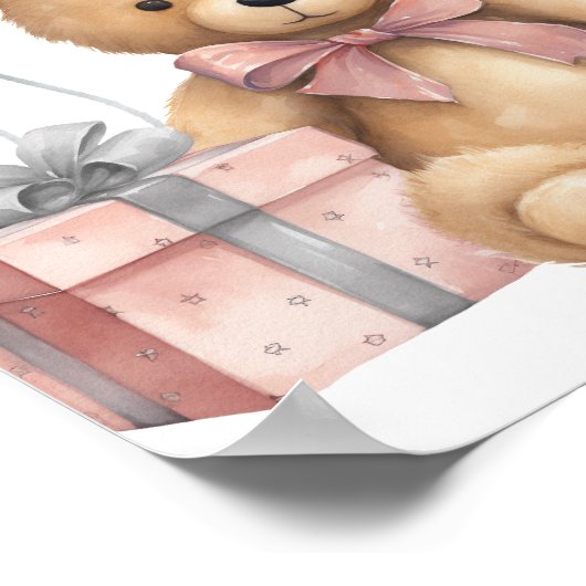 Poster Baby shower à bulle rose Teddy Bear Bienvenue (Coin)
