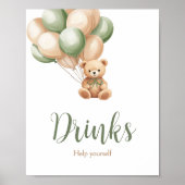 Poster Baby shower à bulles d'ours vert Sage Boissons (Devant)