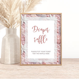 Poster Baby shower à feuillets de neige en argent rose