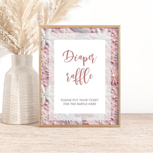 Poster Baby shower à feuillets de neige en argent rose