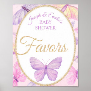 Poster Baby shower à papillon rose et violet Faveurs