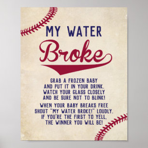 Poster Baby shower À Thème De Baseball My Water Broke Jeu