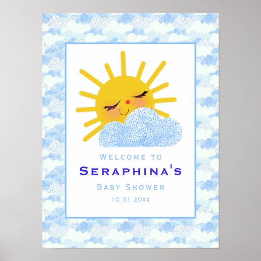 Poster Baby shower Abstrait de Motif de nuage solaire (Devant)
