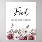 Poster Baby shower alimentaire floral blanc et prune (Devant)