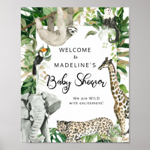 Poster Baby shower animal sauvage tropical Bienvenue
