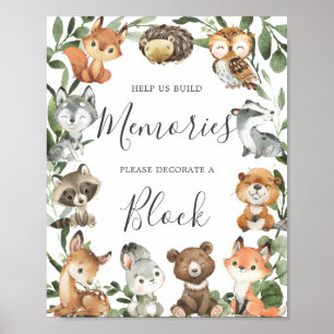 Poster Baby shower Animaux de bois Décorez Un Panneau Blo