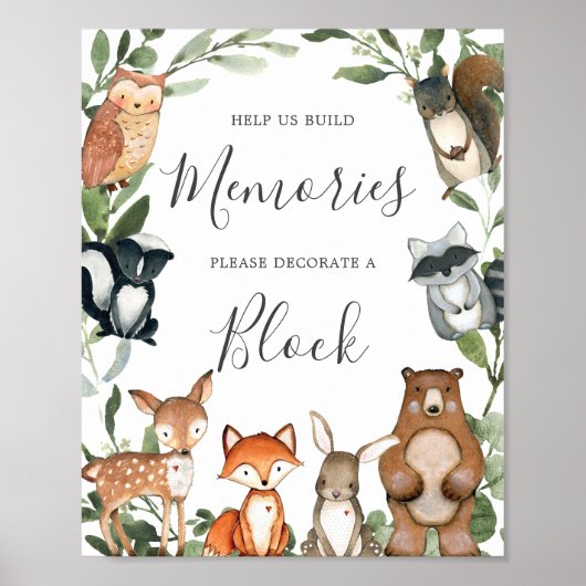 Poster Baby shower Animaux de bois Décorez Un Panneau Blo (Devant)