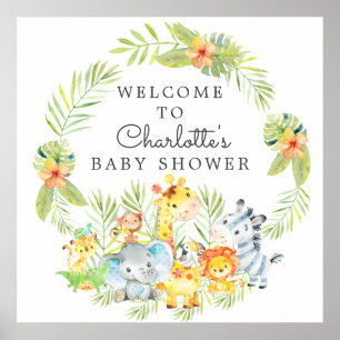 Poster Baby shower Animaux de la Jungle Bienvenue