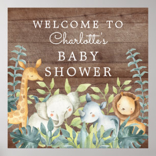 Poster Baby shower Animaux de la Jungle Bienvenue
