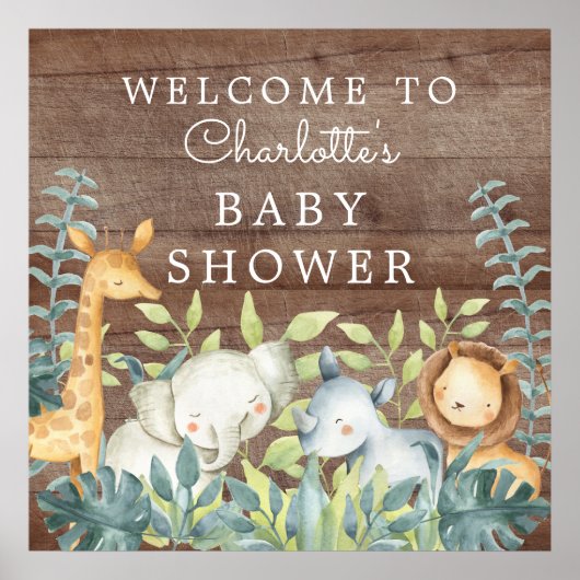 Poster Baby shower Animaux de la Jungle Bienvenue (Devant)