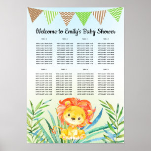 Poster Baby shower anniversaire assise carte lion petit