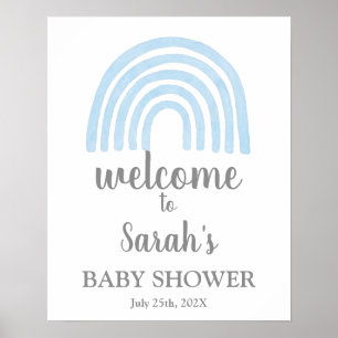 Poster Baby shower arc-en-ciel bleu Boy Panneau de bienve