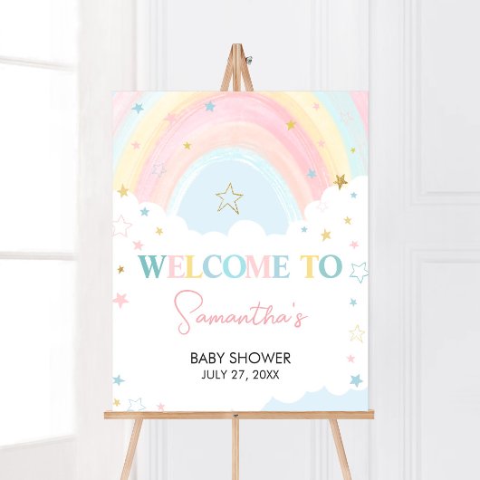 Poster Baby shower arc-en-ciel Boho Bienvenue