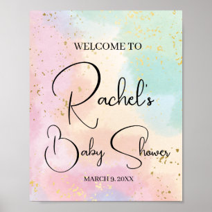 Poster Baby shower arc-en-ciel couleur aquarelle personna