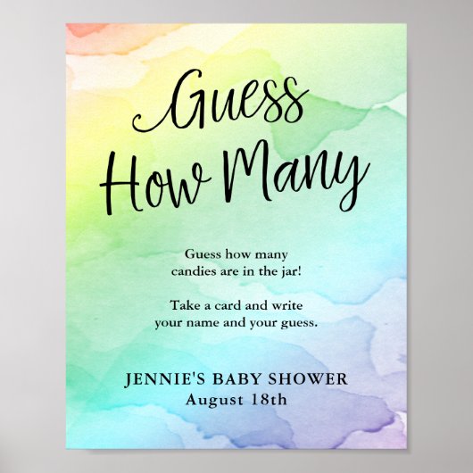 Poster Baby shower Arc En Ciel Devine Combien De Jeu Affi (Devant)