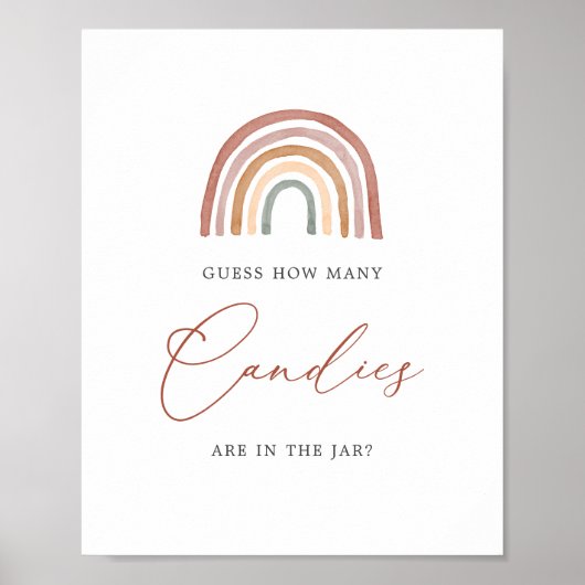 Poster Baby shower arc-en-ciel Devinez combien de bonbons (Devant)