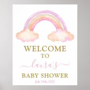 Poster Baby shower arc-en-ciel rose Fille Signal de bienv