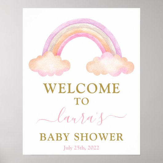 Poster Baby shower arc-en-ciel rose Fille Signal de bienv (Devant)