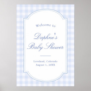 Poster Baby shower au tissu vichy bleu