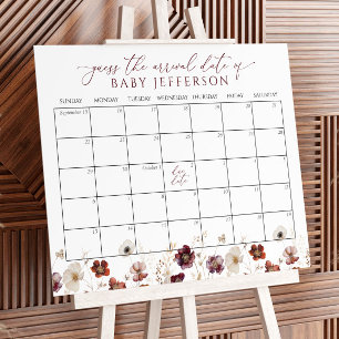 Poster Baby shower Automne Fleurs Devis Date d'échéance C