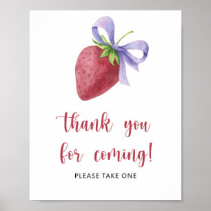 Poster Baby shower aux fraises - merci d'être venu
