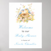 Poster Baby shower aux oiseaux de printemps (Devant)