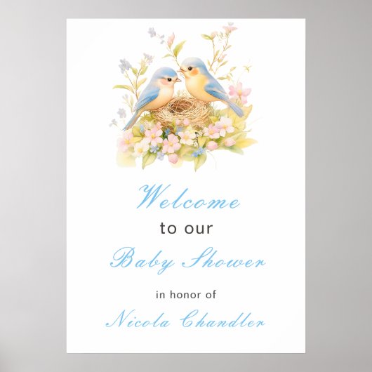 Poster Baby shower aux oiseaux de printemps (Devant)