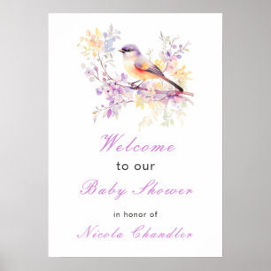 Poster Baby shower aux oiseaux mignons de printemps