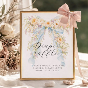 Poster Baby-shower avec ruban floral aquarelle et jeu de