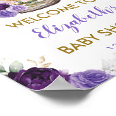Poster Baby Shower Aventure Voyage Fleurs Dorées Violette (Coin)