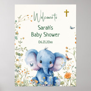 Poster Baby shower Baby Elephant & Butterflies Bienvenue