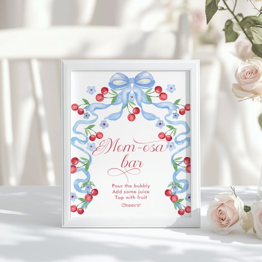 Poster Baby shower bar Cherry Blue Bow Momosa