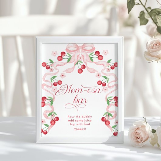 Poster Baby shower bar Cherry Pink Bow Momosa