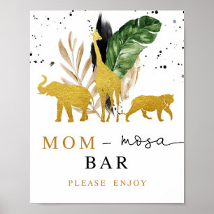 Poster Baby shower Bar Mimosa Signal Gold Safari Animaux