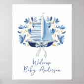 Poster Baby Shower Bateaux Bleus & Rubans (Devant)