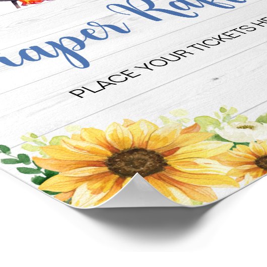 Poster Baby shower BBQ de tournesol Bleu Barreau Raffin (Coin)