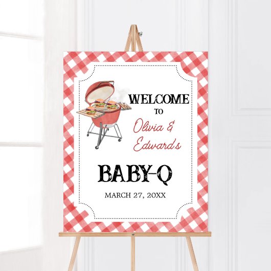 Poster Baby shower BBQ Red Burger Bienvenue