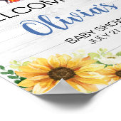 Poster Baby shower BBQ Sunflower bleu Bienvenue (Coin)