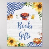 Poster Baby shower BBQ Sunflower bleu Livres et cadeaux (Devant)