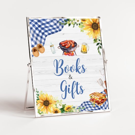 Poster Baby shower BBQ Sunflower bleu Livres et cadeaux
