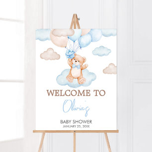 Poster Baby shower Bébé Bear Bleu Bienvenue
