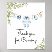 Poster Baby shower Bébé Bleu Merci pour venir (Devant)