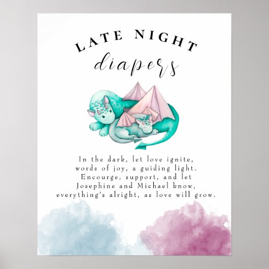 Poster Baby shower bébé dragon de la mère Late Night Diap (Devant)