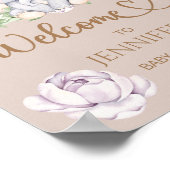 Poster Baby shower bébé éléphant et fleurs Bienvenue (Coin)