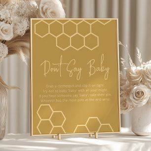 Poster Baby shower beige doré au miel Ne pas dire bébé
