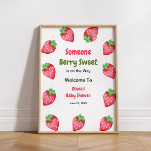 Poster Baby shower Berry Sweet Strawberry Bienvenue